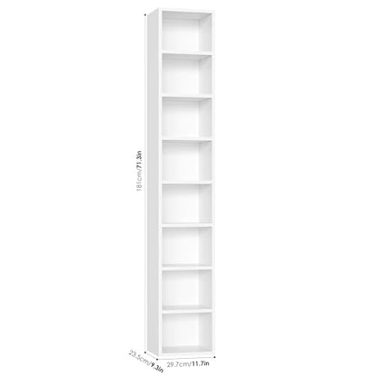 FOTOSOK White Bookshelf 8-Tier Narrow Bookshelf, 11.6 X 9.3 X 70.9 Tall CD DVD Media Tower Rack with 4 Adjustable Shelves, Tall Narrow Bookcase Slim Display Bookshelf with Cube Storage for Home Office - color: White