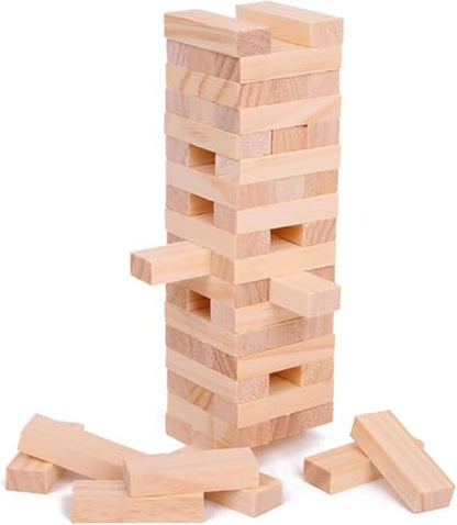 54PCS Wooden Stacking Tumbling Tower Game, Natural Wood Blocks for Adults, Classic Tabletop Party Game for Game Night, Office Stress Relief, Travel Friendly (Natural Wood) - color: Natural Wood