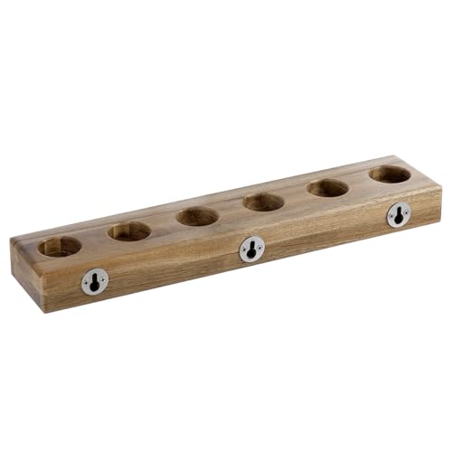 MyGift Premium Solid Acacia Wood Wall Mounted Billiard Cue Stick Rack, Rustic Wooden Pool Hall Accessories Holder Shelf, Billiards Parlor Hanger for 6 Cues