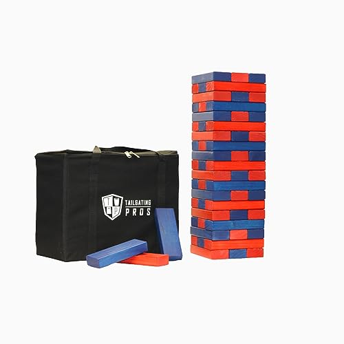 Tailgating Pros Giant Toppling Towers Wooden Blocks Game with Tote Jumbo Indoor Outdoor Yard & Backyard Lawn Game for Family & Adults, Portable Party & Team Building Fun - color: Navy/Red