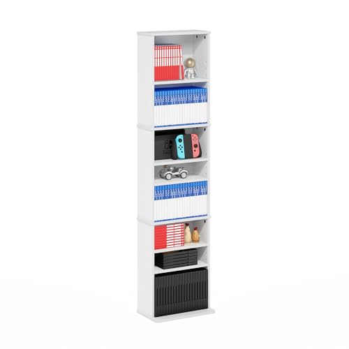 Furinno Jaya DVD Shelf, 9-Shelf Tall Narrow CD Rack, Media Shelf with Adjustable Shelves, DVD Storage Cabinets for CD Blueray Game Disc, Easy Assembly, for Living Room, Home Office, White - color: White, size: 9-Shelf