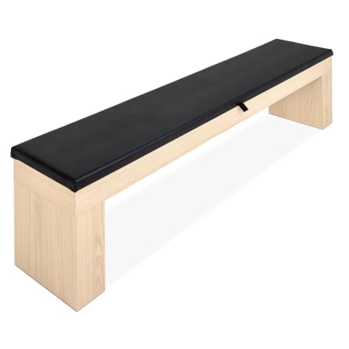 GoSports 3 in 1 Pool, Dining, & Table Tennis Combo Table and Storage Benches - 7 ft or 8 ft - Convertible Billiards and Table Tennis with Accessories - color: Light Wood Bench