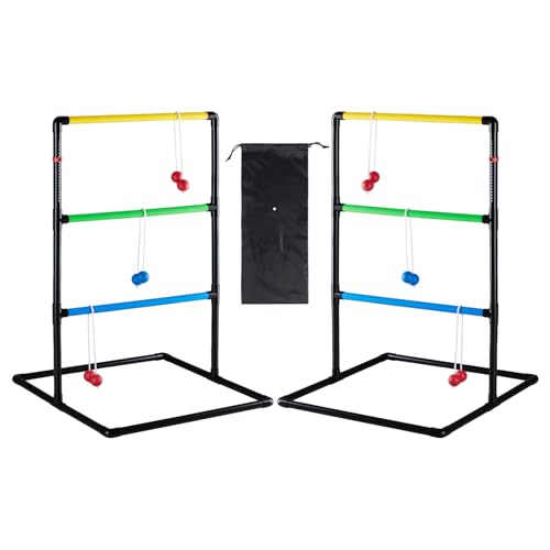 NEWBULIG Ladder Toss Game, Ladderball Golf Set with Tossing Balls, Ladder Ball Games for Outdoor Lawn, Yard & Backyard for Family, Adults & Kids, Complete with 6 Bolas, Score Trackers & Carry Bag - color: Black