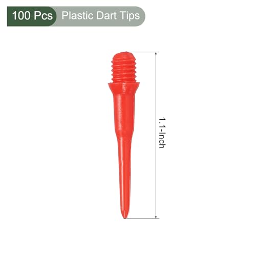 YOKIVE 100 Pcs Plastic Dart Tips, Game 2BA Thread Soft Darts Tips Replacements Dart Accessory | Indoor Outdoor Play (Red)