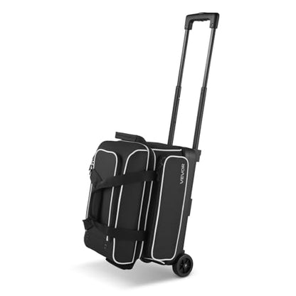 VEVOR Bowling Ball Bag, 2-Ball Bowling Bag with Wheels, Featuring a Separate Compartment for Shoes (Up to US Size 16) & Oversized Accessory Pocket, Retractable Handle Extends to 41.32 in - style: Black-white