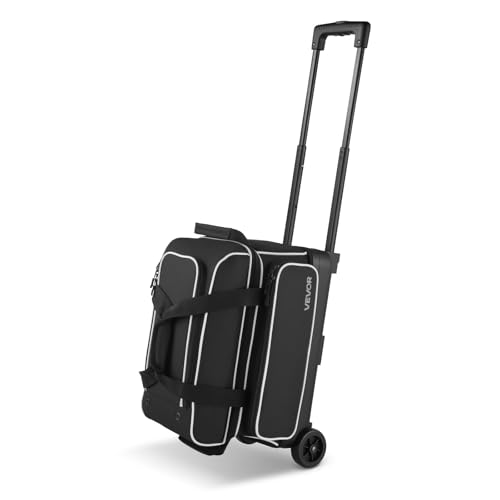 VEVOR Bowling Ball Bag, 2-Ball Bowling Bag with Wheels, Featuring a Separate Compartment for Shoes (Up to US Size 16) & Oversized Accessory Pocket, Retractable Handle Extends to 41.32 in - style: Black-white