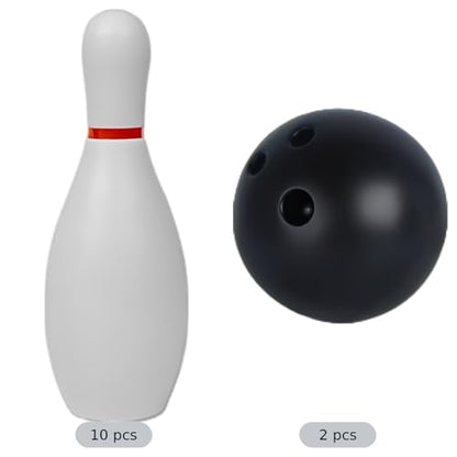 12 Pcs Bowling Set for Preschoolers, with 10 Mini Plastic Pins 6.3 in Tall, 2 Balls 2.8 in Diameter, Reusable for Indoor Outdoor Party Games, Family Fun, Enhances Coordination