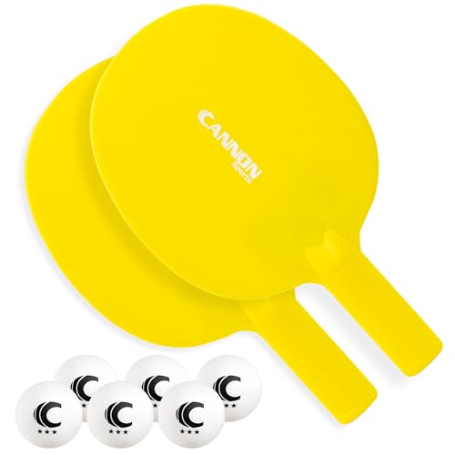 Cannon Sports Unbreakable Table Tennis Paddle Set - 2 Rackets with 6 Pack of 3-Star Table Tennis Balls – Portable Set for 2 Players - color: 2 Yellow Paddles + 6 White Balls