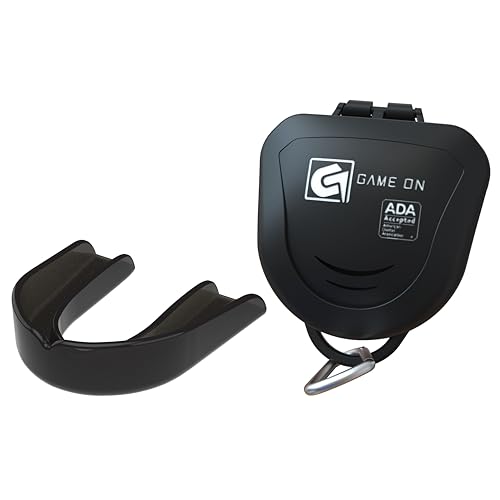 Game On Mouthguards - Only ADA Accepted Strapless Sports Mouth Guard for Football, Basketball, Lacrosse, Hockey - Superior Protection, Comfortable Fit (Braces Mouthguard) - color: Black, size: Youth
