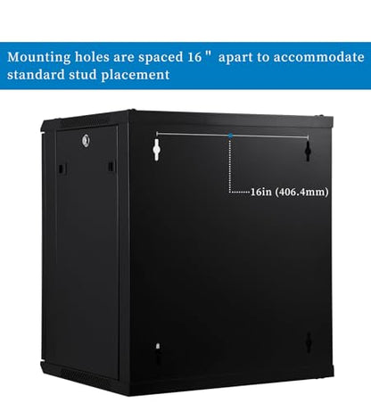 RackPath 12U Wall Mount Network Rack Cabinet – Quiet Cooling Fan, Locking Glass Door, 17.7" Deep (450mm), Removable Locking Side Panels, Fits 19" IT & A/V Equipment - size: 12U