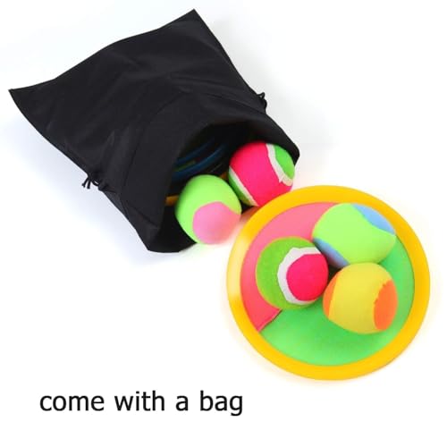 Aneco Toss and Catch Paddle Game Set Disc Paddles and Toss Ball Sport Game with Storage Bag, 6 Paddles and 6 Balls - color: Black/Blue/Yellow