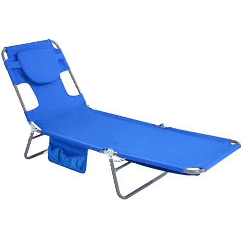 daystar SunnyFeel Beach Lounge Chair, Backpack Reclining Beach Chairs Lay Flat, Face Down Tanning Chair, Folding Camping Chairs Portable Camp Cot with Backpack Straps for Outdoor/Picnic/Lawn - color: Sea Blue