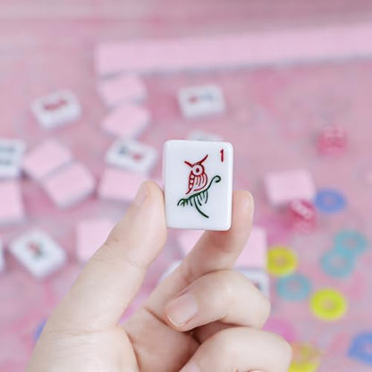 American Mahjong Game Set, 166 Pink Tiles, Pink Bag and Accessories, 4 All-in-One Transparent Rack/Pushers, Mahjong Tiles Set - color: Pink