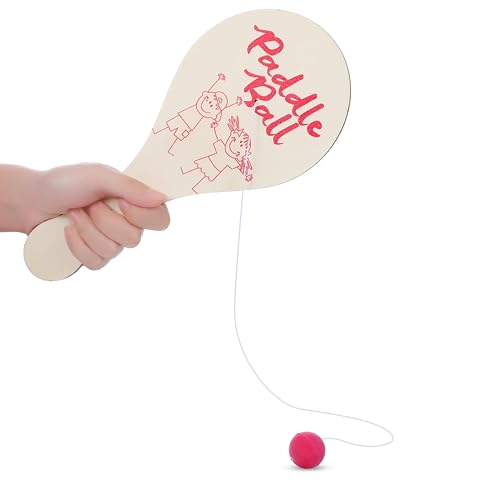 Kigley 4 Pcs 11.5 Inch Wooden Paddle Ball Game Set of 4, Paddle Board Toy with String Indoor Outdoor Games Fun Activity Toys Wood Paddleball with Bouncy Ball for Boys and Girls Birthday Party Favors