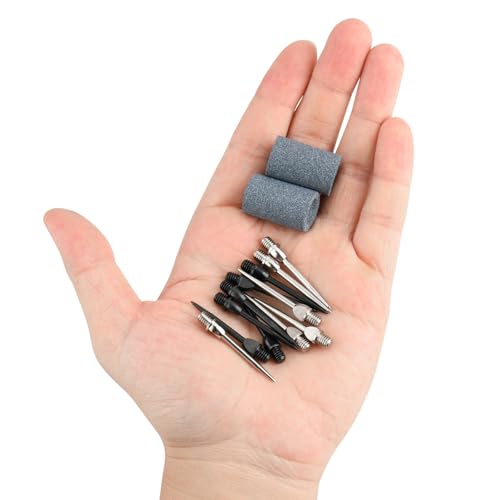 Cosmos 12 Pcs Steel Dart Tips with 2 Dart Sharpener, Dart Metal Tip Converter Points 2BA Thread Dart Replacement Tips Dart Sharpening Sand Stones Darts Needle Accessories - color: Black/Silver
