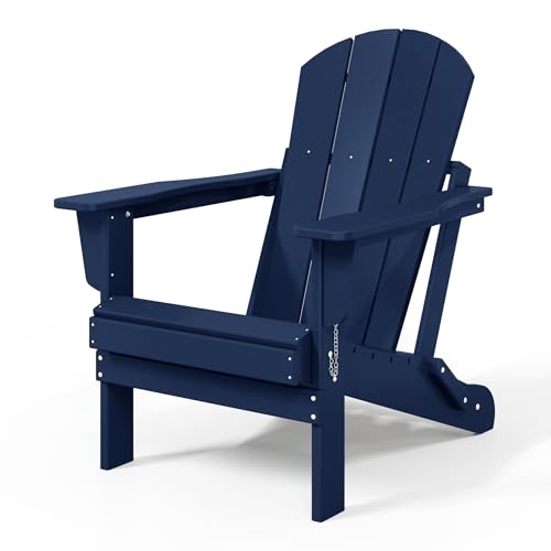 WestinTrends Malibu 2 Piece Set Outdoor Folding Poly Adirondack Chair, Navy Blue - color: Navy Blue, size: 2 Chair