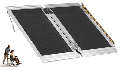 2ft Portable Wheelchair Ramp, 28in Wide, Black | Anti-Slip Aluminum Folding Ramps for Home, Capacity 600 LB, with Transition Plates Above and Below, Loading Dock Plates - size: 2FT-bi-fold-black