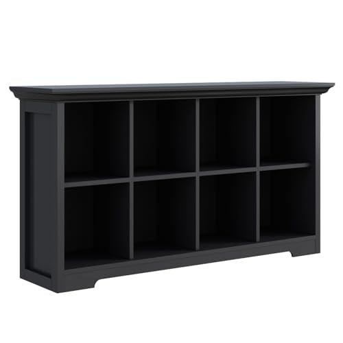 OSCHF Cube Shelf Bookcase with Base - Wooden 2 Tiers Floor Standing Low Storage Cabinet for Home and Office, 8-Cube Lattice Bookshelf, Black - color: Black, size: 8-Cube