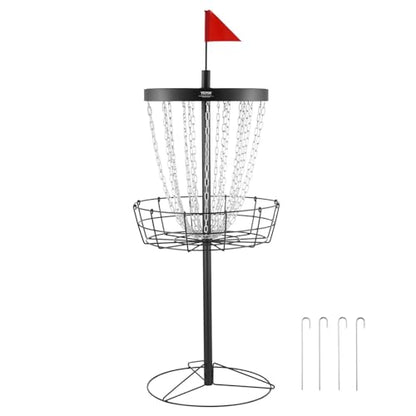 Premium Disc Golf Basket - 24-Chain Portable Target, Heavy-Duty Steel Construction, Versatile Indoor & Outdoor Use, Perfect for Practice and Competition, Includes Stand - Black