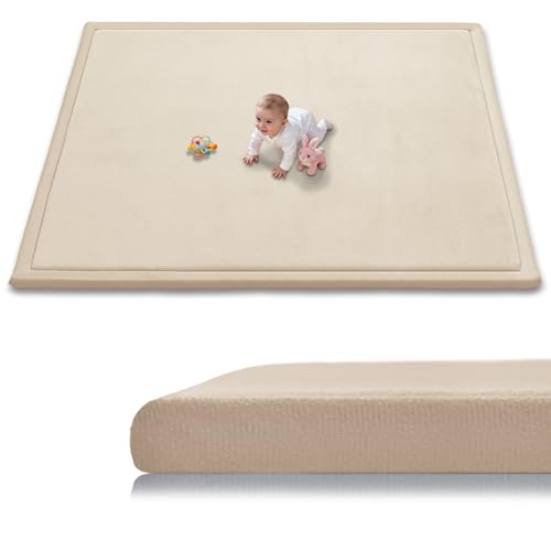 Baby Play Mat for Floor, 79'' x 71'' Thicken Foam Soft Padded Playmat for Tummy Time, Playpen Mat for Toddlers Infant Kids, Water-Repellent Coral Velvet, Non-Slip Bottom Safe for Crawling, Brown - color: Brown, size: 79"×71"×1.3"