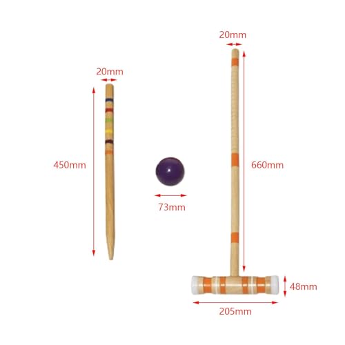 Generic Croquet Set for 6 Players 2 Ending Stakes for Yard Teenager Outdoor Games Sport, Multi