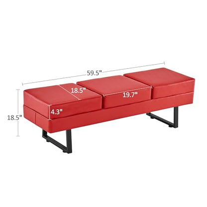 BarberPub Waiting Room Chairs, Heavy Duty Office Guest Reception Bench, Faux Leather Upholstered Lobby Chairs for Salon, Conference Room 7008 (Red) - color: Red