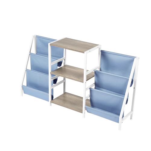 Homy Casa Audio-Visual Shelving Unit – Metal Frame with Wood Shelves & Fabric Bags – Compact AV Equipment Stand, Media Storage Rack for Gaming Accessories & Living Room Organization