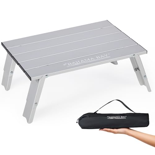 Old Bahama Bay Ultralight Aluminum Mini Table, 66lbs/30kg Weight Capacity, Foldable Small Beach Table with Retractable Legs,Suitable for Picnic Camping Outdoor Hiking - color: Silver