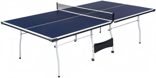 Folding Rolling Table Tennis Table Indoor Ping Pong Table with 2 Paddles 2 Balls 1 Net and Post Set Fold-Up Design 4 Wheels for Easy Movement Perfect Christmas New Year Holiday Season Gifts