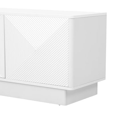 4-Door Wave Design Storage Cabinet with Adjustable Shelves and LED Accent Lighting, Wooden Display Cabinet for Living Room, Bedroom, Home Office, Space-Saving, White - color: White
