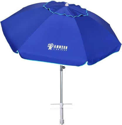 AMMSUN 7ft Heavy Duty HIGH Wind Beach Umbrella with sand anchor & Tilt pole Sun Shelter, UV 50+ Protection Outdoor Sunshade Umbrella with Carry Bag for Patio Garden Beach Pool Backyard Blue - color: Solid Blue