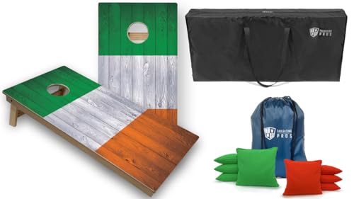 Tournament Grade Tailgating Pros Regulation Cornhole Boards Flag Set - Includes 8 Bean Bags, Carrying Cases, and 4'x2' Corn Hole Toss Game - color: Ireland Flag