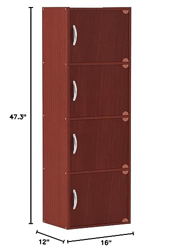 HODEDAH IMPORT 4-Shelf Bookcase Cabinet, Mahogany - color: Mahogany