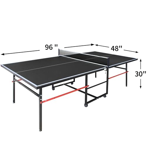 Ping Pong Table Foldable & Portable Table Tennis Table Set for Indoor & Outdoor Games with Net, 2 Paddles and 3 Balls - size: 8FT-Black