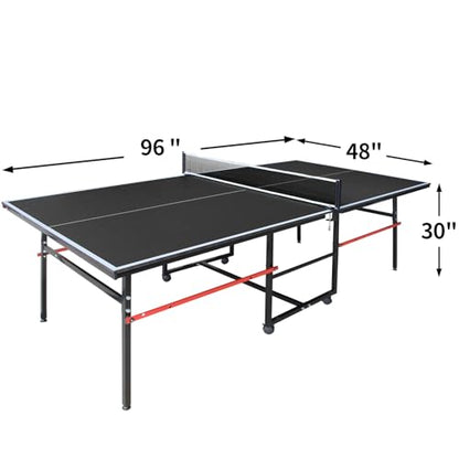 IUNNDS Portable Table Tennis Table 6/8/8.5/9FT Foldable Ping Pong Game Set for Indoor with Net and Post Set, 2 Paddles and 3 Balls - color: Black-8FT