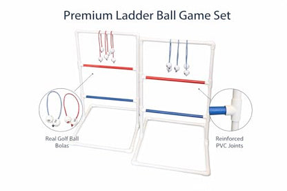 Premium Da Ladder Ball Set, Outdoor Lawn Toss with Real Golf Ball Bolas, PVC Frame, Carrying Bag, Red White and Blue, Made in USA