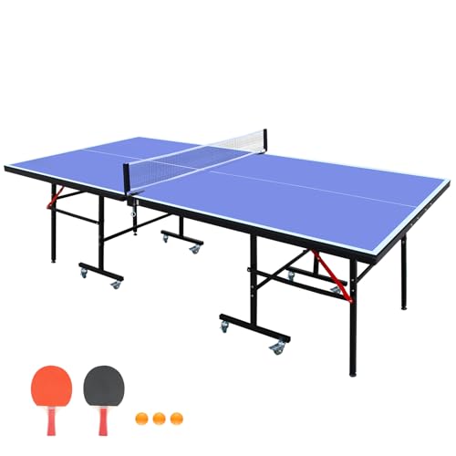 Gecheer 8ft Foldable Indoor Ping Pong Table with Net, 2 Paddles & 3 Balls – Compact Portable Table Tennis Set for Home, Office or Rec Center
