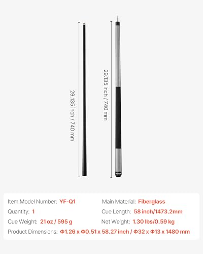 VEVOR Pool Cue, Pool Stick, 58 inch Billiard Pools Cue Stick with Multi-Layer Tip & ABS Connection Ring, Cues Sticks for Professional Pool Table, Bar, Home, Office - style: 1 Piece Pool Stick