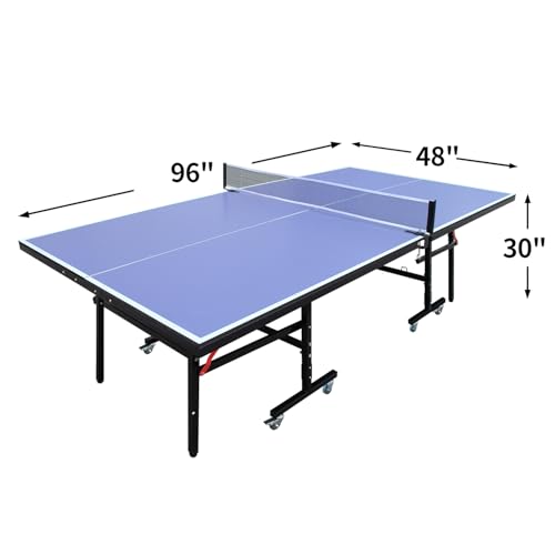 Table Tennis Table Indoor Foldable Table Tennis Game Set, 8-Feet Single Play Mode Table with Net Pole Set, 2 Pars and 3 Balls