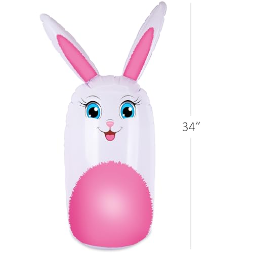 ArtCreativity 34” Easter Games Bunny Inflatable Ring Toss with 6 Rings, Easter Games for Kids - Weighted Bottom to Keep Rabbit Upright - Family Outdoor Easter Party Games for Kids and Adults