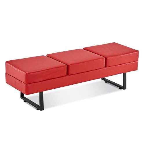 BarberPub Waiting Room Chairs, Heavy Duty Office Guest Reception Bench, Faux Leather Upholstered Lobby Chairs for Salon, Conference Room 7008 (Red) - color: Red