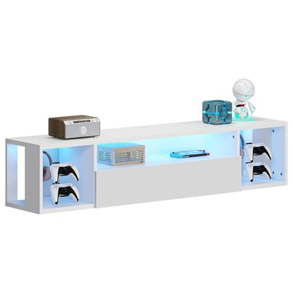 55" White TV Gaming Console with LED Lights 4 Controller Hooks 2 Headphone Hooks, Hidden Storage Cabinet, 30KG Top Load Capacity