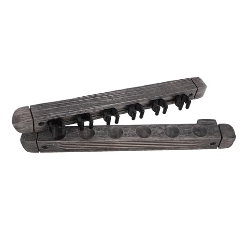 Cabilock Wall Mounted Solid Wood Billiard Cue Rack for 6 Cues Pool Stick Holder with Locating Clip Silver Gray for Game Room and Home Recreation Storage