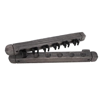 Cabilock Wall Mounted Solid Wood Billiard Cue Rack for 6 Cues Pool Stick Holder with Locating Clip Silver Gray for Game Room and Home Recreation Storage