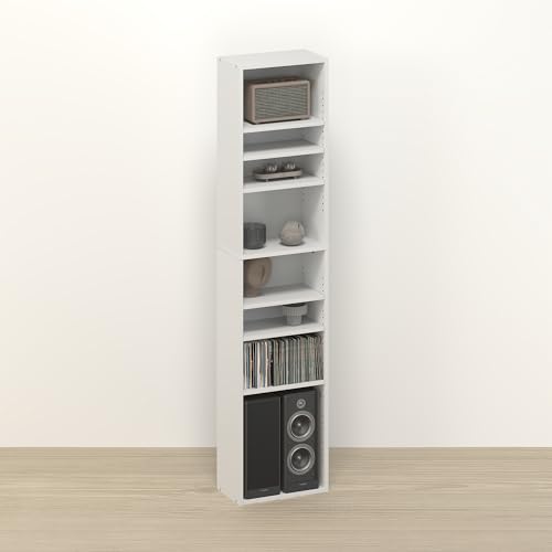Toki 8-Tier DVD Storage Tower, Adjustable CD Rack & Media Shelf Organizer, Slim Media Storage Cabinet for Living Room, Bedroom, or Game Room, White - color: White, size: 8-Tier