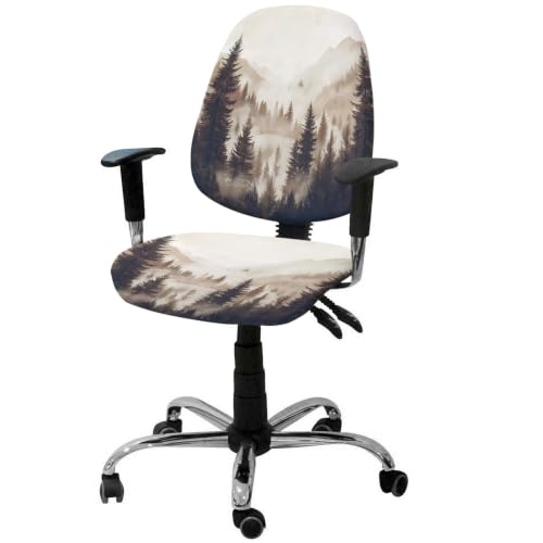 Savannan Office Chair Cover, Abstract Ombre Black Forest Protective Stretch Elastic Universal Cover for Desk Task Chair,Computer Rotating Chair 1 Pcs Watercolor Mountain Tree
