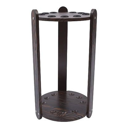 Pool Stick Holder Floor Stand 9-Cue, Wooden Billiard Cue Rack Freestanding Round Billiard Cue Rack Hold 9 Cues for Storing Golf Clubs Fishing Rods (9 Holes Round)