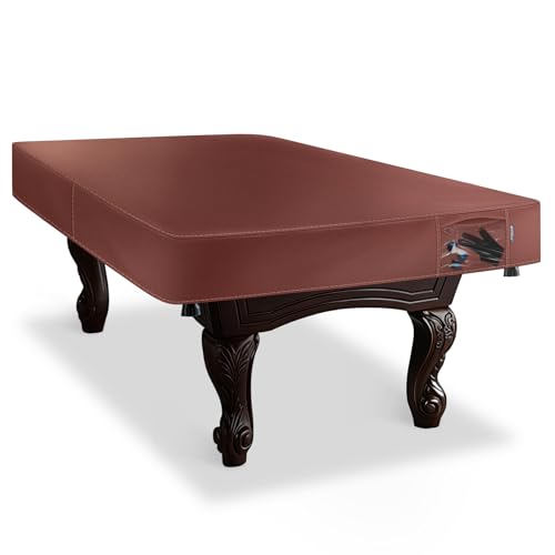6FT Leatherette Pool Table Cover with Storage Pocket – Heavy Duty, Waterproof & Tearproof Billiard Table Protector – Burgundy Red, 80"L X 48"W X 8"H - color: Burgundy Red, size: 6FT-(80"L X 48"W X 8"H)