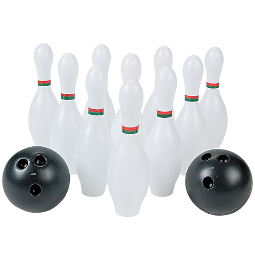 Fun Express Kids Bowling Set - 10 Colorful Plastic Bowling Pins & 2 Balls for Toddler Sports Toys | Indoor Outdoor Games for Toddlers Ages 1-3 & 2-4 | Perfect Birthday Party Entertainment - 12 Pieces