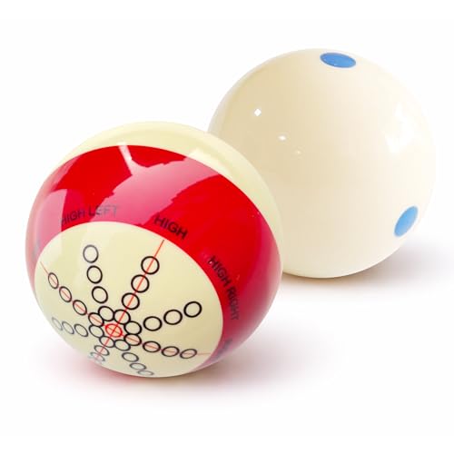 Pool Billiard Cue Ball Training Set, 2-1/4" Regulation Phenolic Resin, 6 Dot Measle & Aim Target Practice Balls, Spin & Accuracy Training Aid for Beginners & Advanced Players - color: Cue Ball + Blue Dot Set